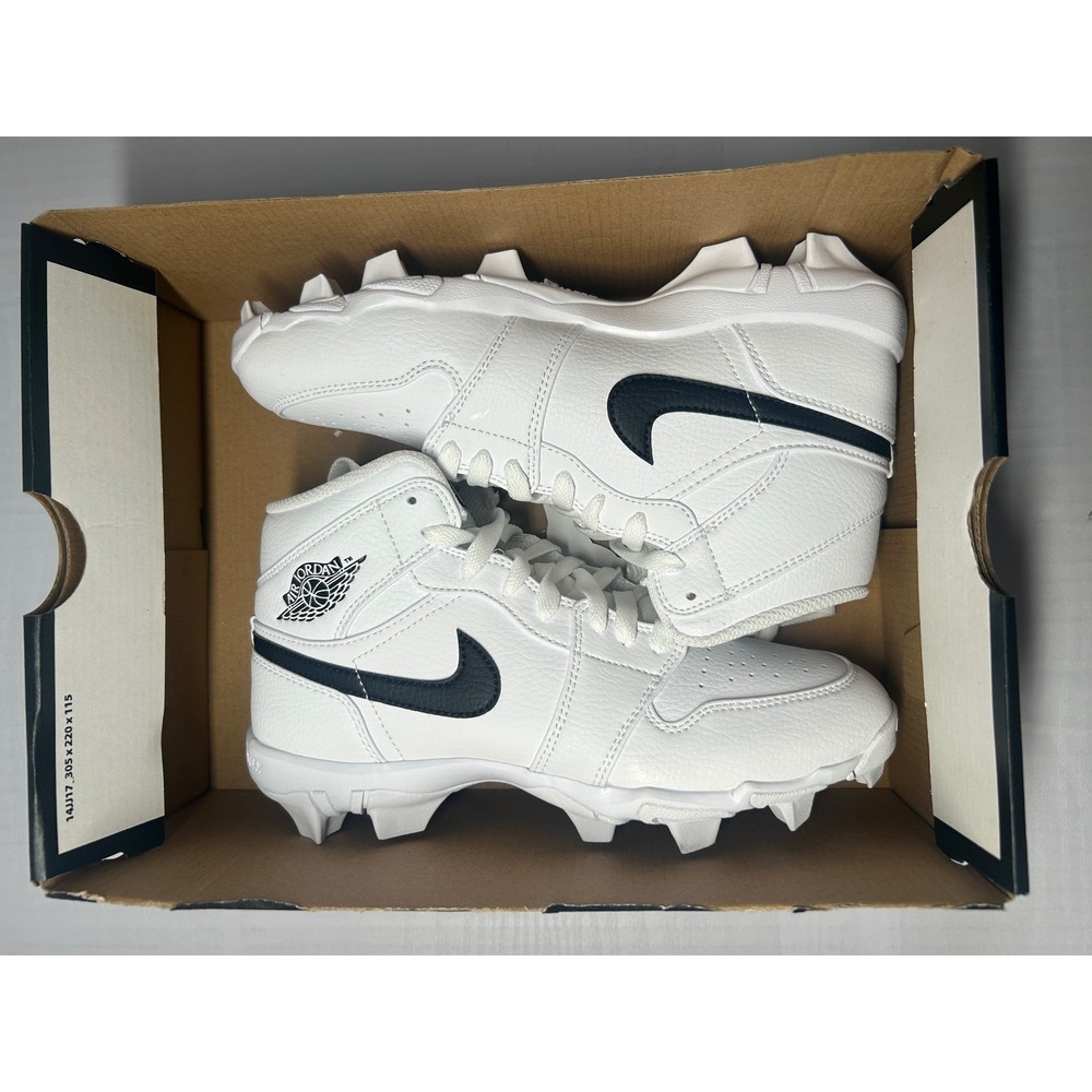 Nike Air Jordan 1 Mid Youth Cleat White Black Size 5Y HF6883100 New/No Lid - Picture 2 of 5